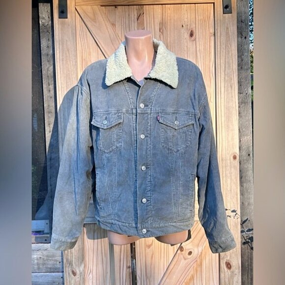 Vintage Y2K Levis Grey Corduroy Sherpa Lined Relaxed Trucker Jacket~XL~ - Picture 1 of 8